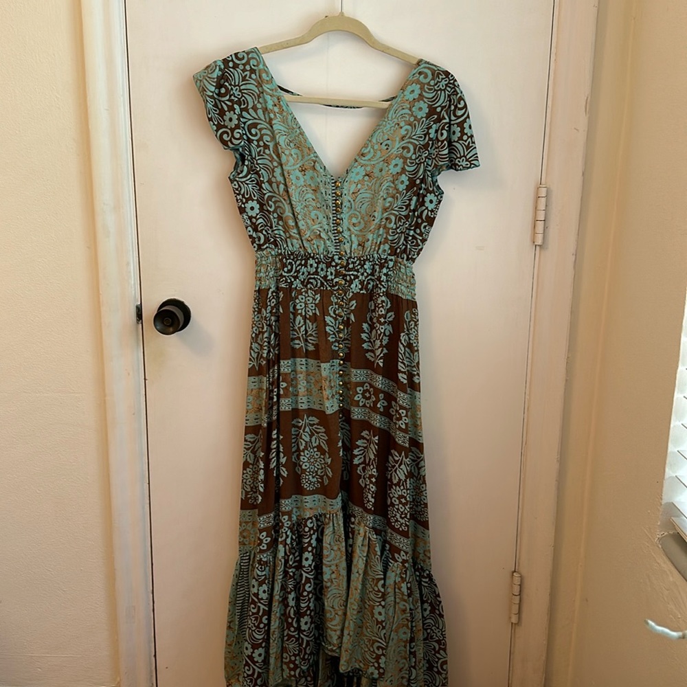 Spanish Style Open Back Dress with Gold Detailing